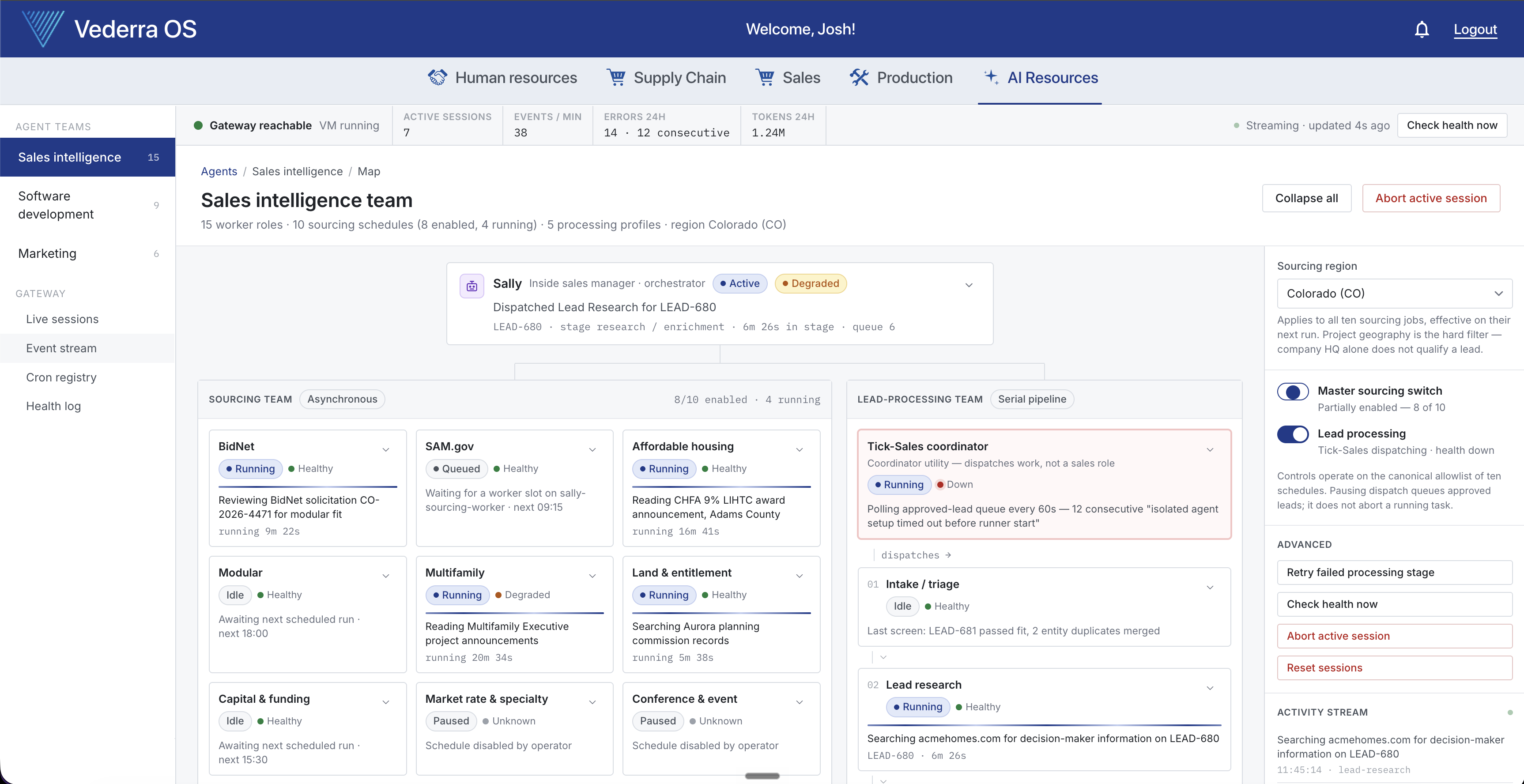 AI Resources dashboard for sales intelligence agents